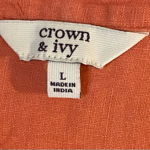 Crown and Ivy Salmon 1/2 Button Up Long Sleeve Tunic, Size L, 100% Linen - Picture 3 of 7